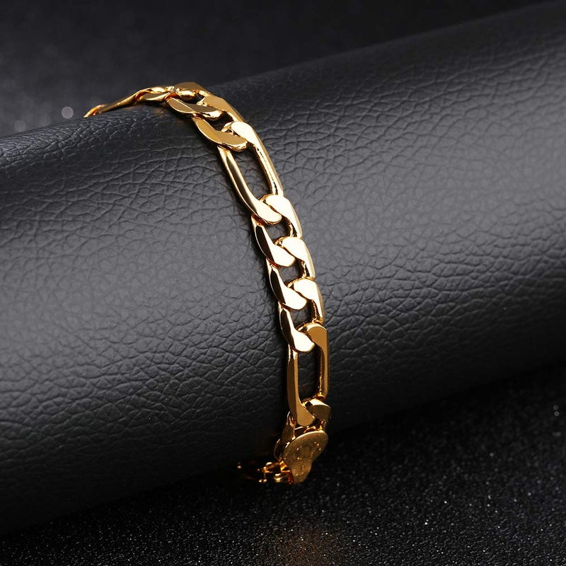 SIISPRI YZstyle18k Gold Plated Powerful Men's Bracelet Figaro Link Chain Gold Bracelet for Men(Size: Single, Color: Gold) (Size: One Size, Color: Gold) (Gold BE001) - Image 3
